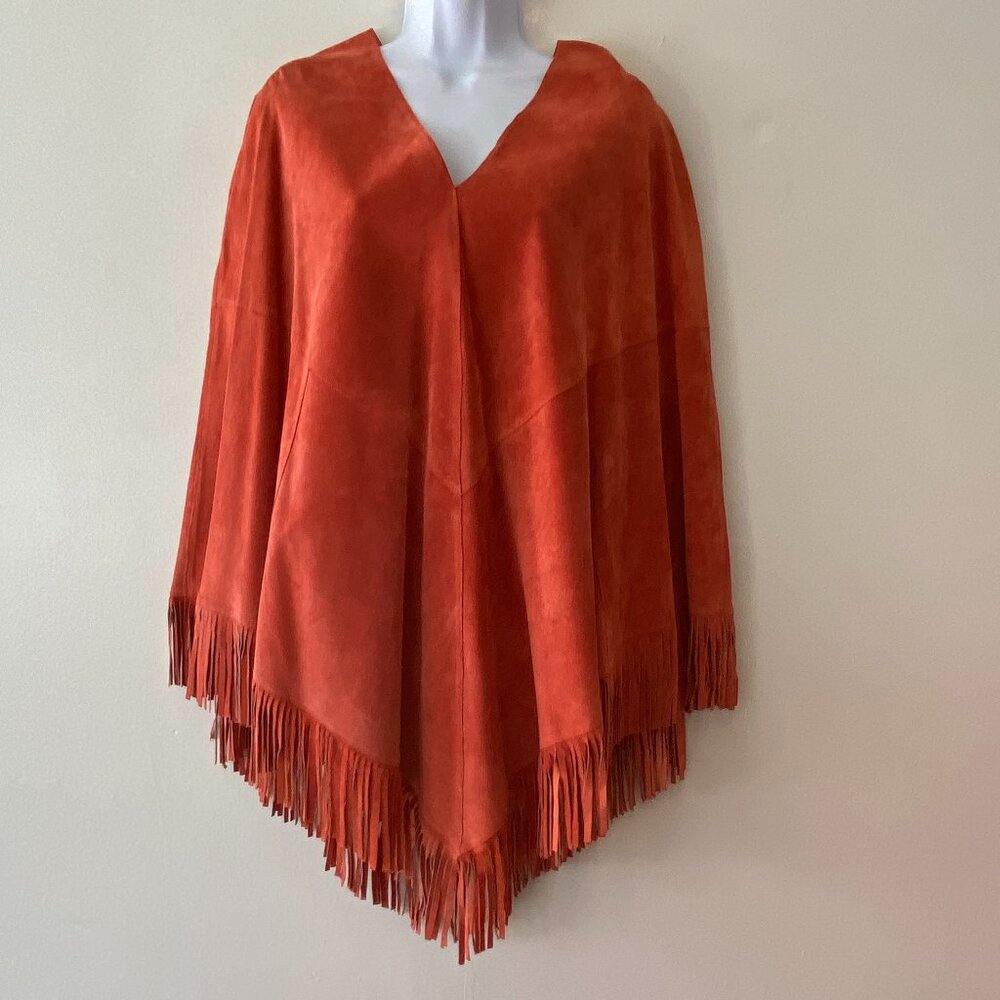 Clothes by Revue Terracotta Red Suede Leather Poncho Medium